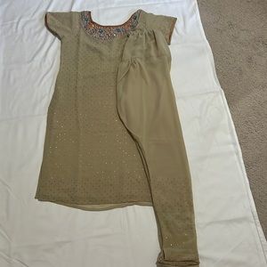 Beige Kurta with rainbow pattern